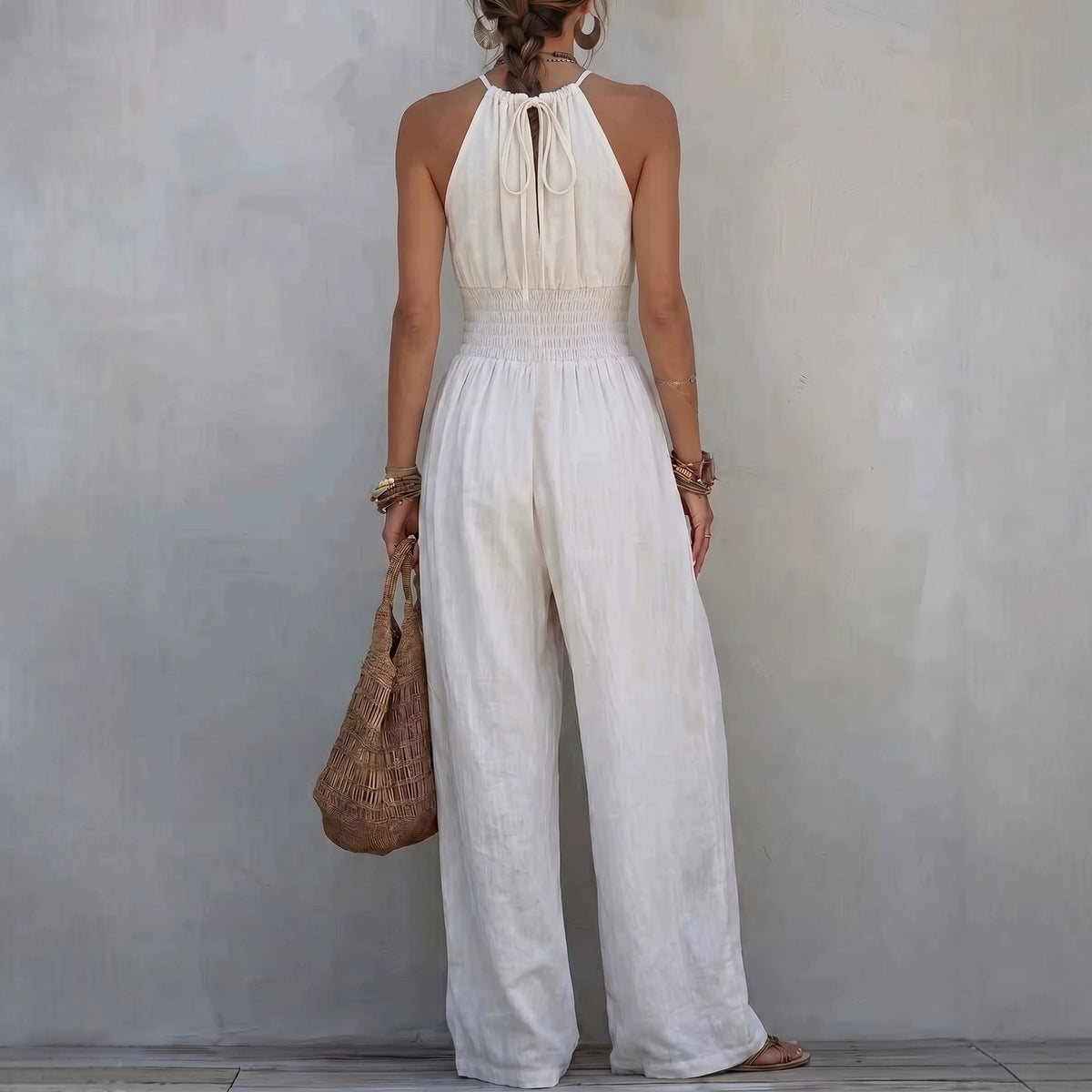 Bohemian Jumpsuit Sexy Sleeveless Strap Halter Casual Wide Leg Trousers Venly