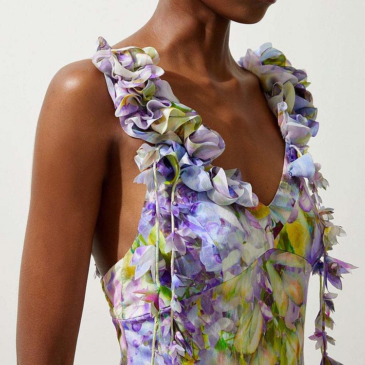 Traje de baño de una pieza con borlas y estampado floral 3D para mujer