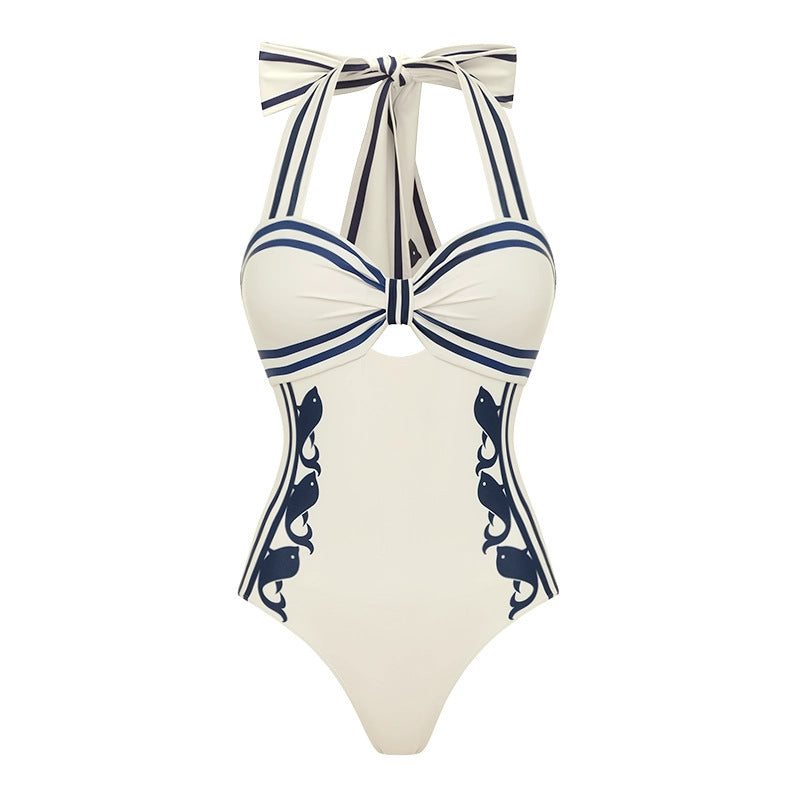 White Halter Strap One-Piece Swimsuit