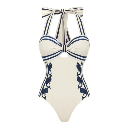 White Halter Strap One-Piece Swimsuit
