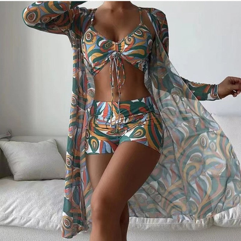 Traje de baño para mujer, bikini dividido de tres piezas, traje de baño sexy de cintura alta