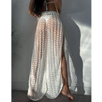 Pantalon de plage sexy en maille transparente pour femme, bretelles fendues et ajourées