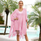 Summer Tassel plus Size Loose Hollow Out Cutout Beach Swimsuit Vacation Blouse for Women PettiCloth