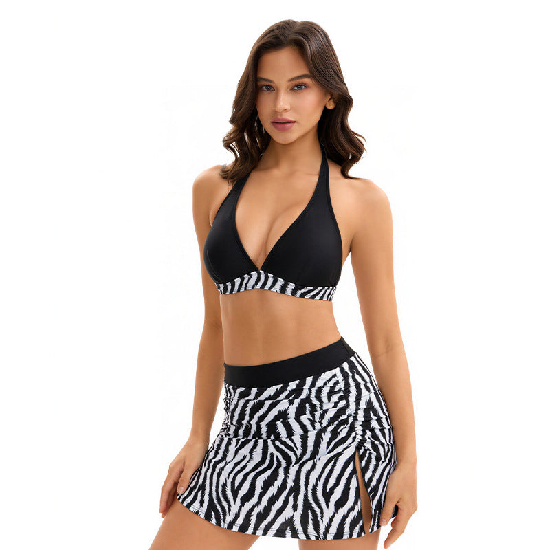 Women Bikini Split Skirt High Waist Conservative Sexy Swimsuit Bianco