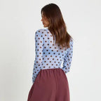 Simple Dot Mesh See through Niche Slim Fit Long Sleeve round Neck Top Bottoming Shirt Women Clothing Splendor