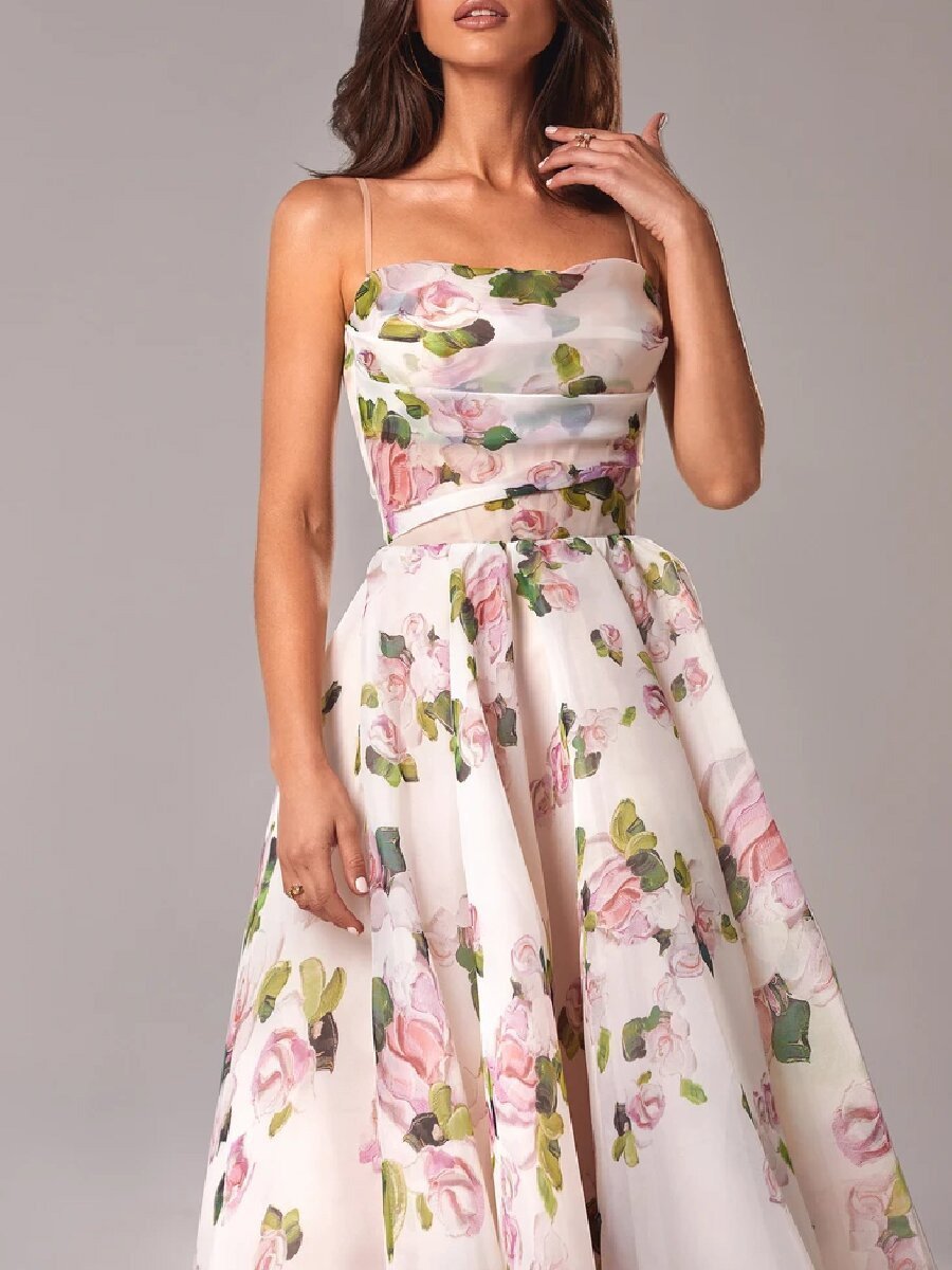 Summer Women Clothing Tube Top Sleeveless Printed Large Swing Dress RMAI