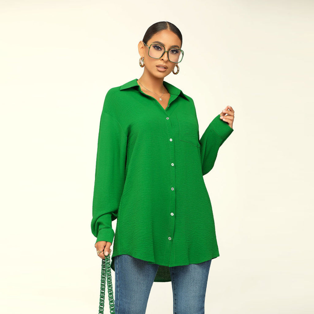 Camisa informal holgada de manga larga de color liso para mujer de otoño