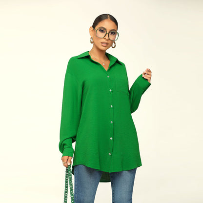 Fall Women Long Sleeve Solid Color Top Loose Casual Shirt Women