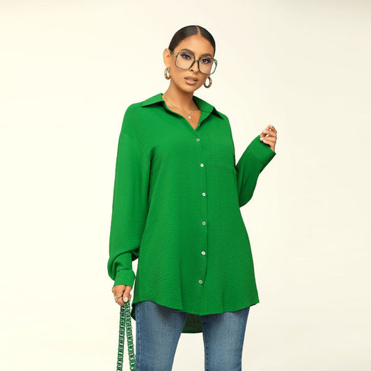 Fall Women Long Sleeve Solid Color Top Loose Casual Shirt Women