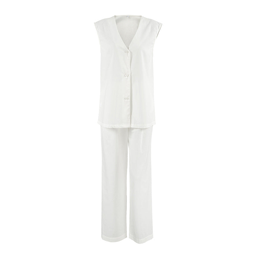 Conjunto de pijama de primavera sin mangas y holgado con chaleco y pantalones, ropa de casa informal y cómoda para mujer