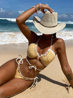 Small Sunken Stripe Sexy Bikini Lace Adjustable Horizontal Triangle Bag Swimsuit Twingo