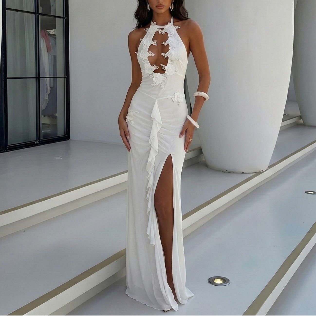 Solid Color Sexy Hollow Out Cutout out Backless Beach Cover up Bikini Swimsuit Beach Women Mangar