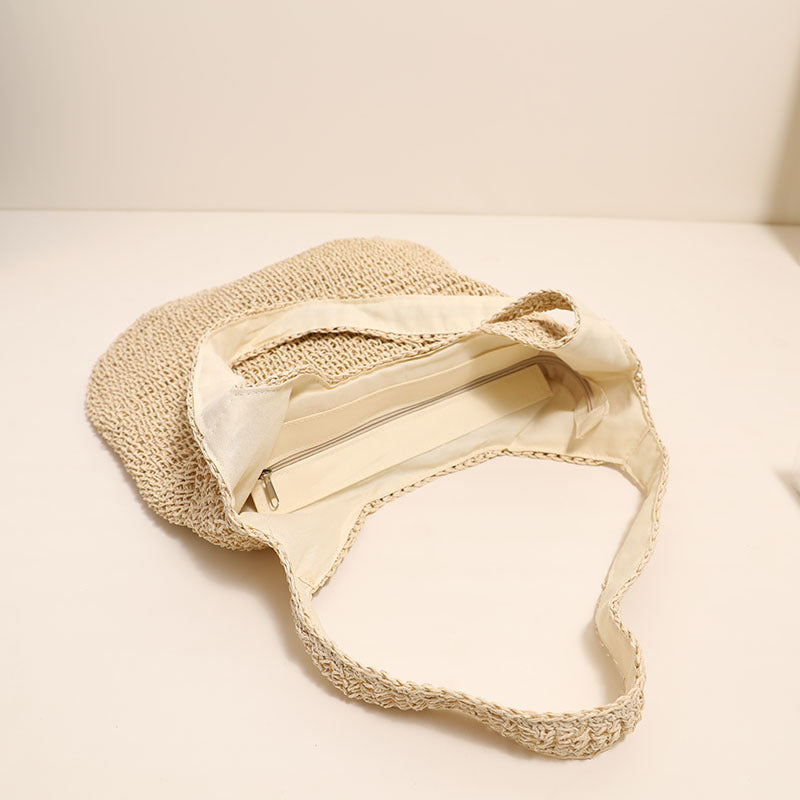 Bolso de paja de gran capacidad para el hombro, bolso de paja sencillo, bolso tejido, bolso de playa para vacaciones, bolso informal para mujer 