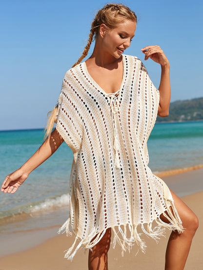 Blusa de punto calada para la cabeza, para vacaciones, informal, para playa, bikini, 3 colores
