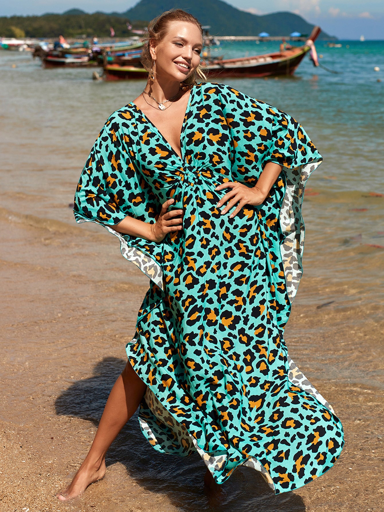 Traje de baño de playa informal con estampado de rayón para vacaciones, 2 colores