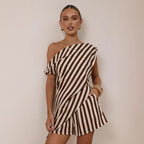 Summer Printed Shoulder Personal Casual Top Loose Shorts Two Piece Sets Zemy