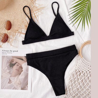 Ladies Sexy Solid Color Split Swimsuit