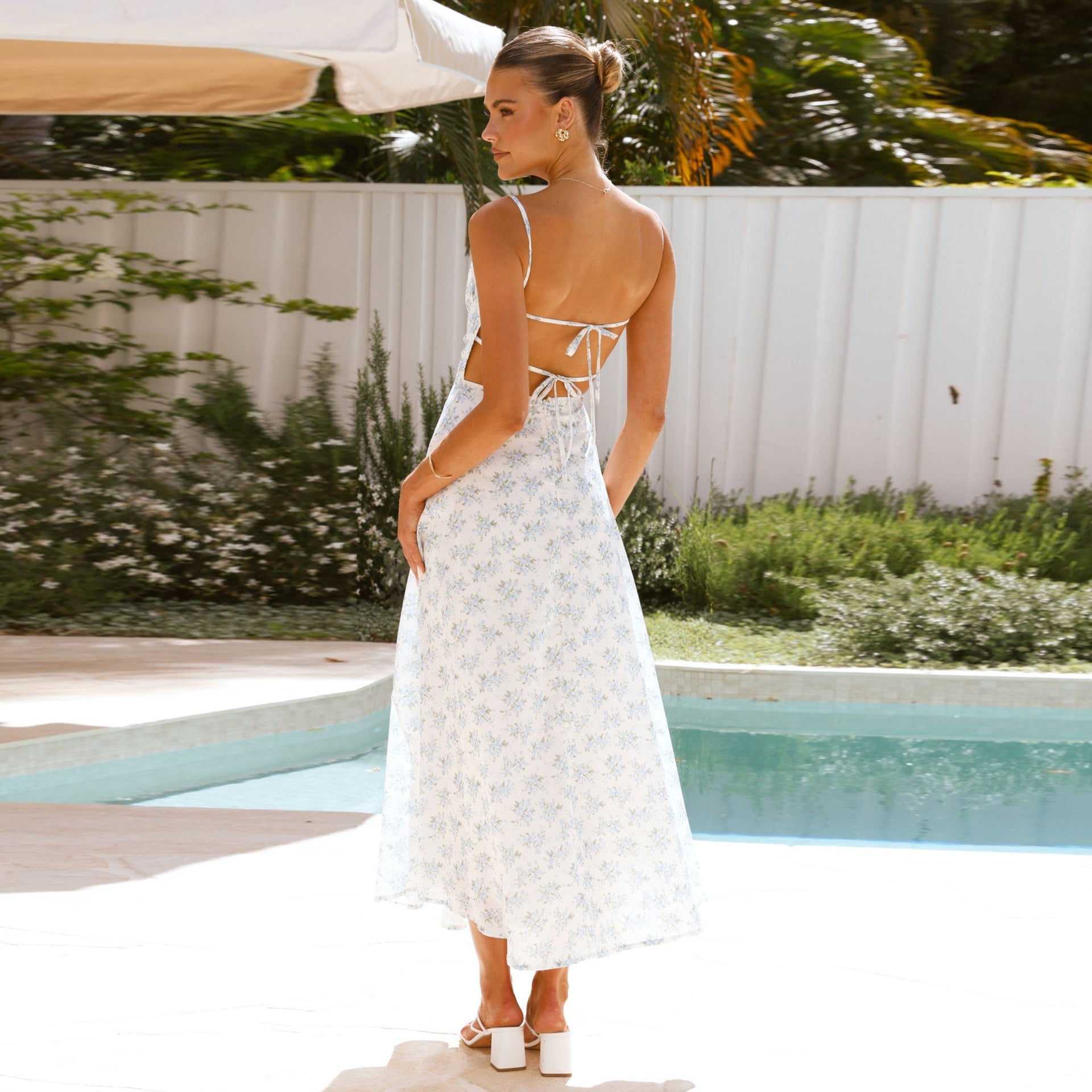 Women Clothing Floral Sexy Strap Backless Vacation Dress JoyMer