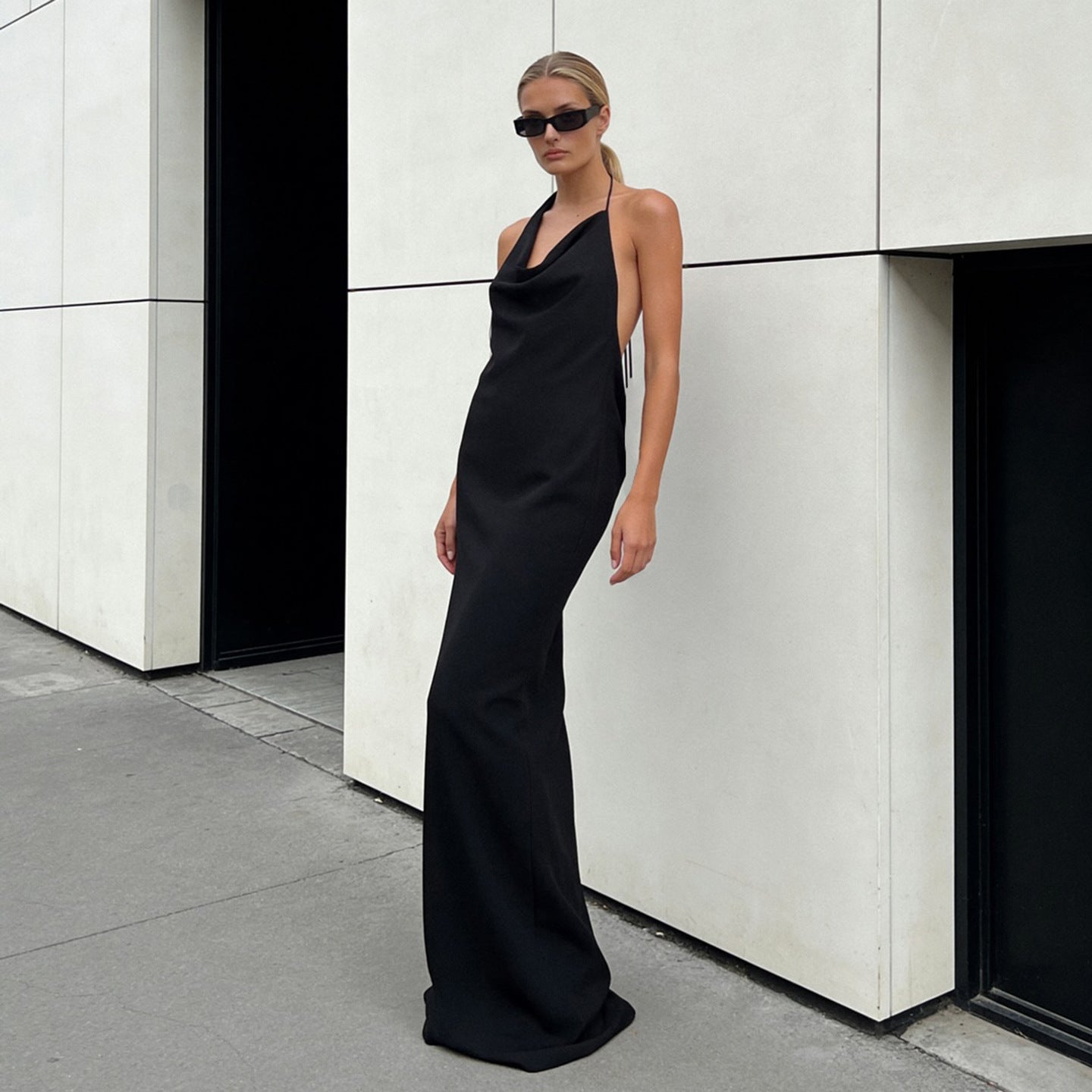 Women Clothing Sexy Elegant Bare Back Swing Collar Halter Dress Party Evening Dress LingSharp