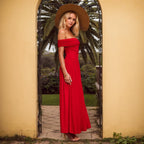 Spring Summer Women Clothing Socialite Bright Red Dress off Neck Cocktail Dress