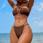 Bikini Double Bikini Open Back Swimsuit Tube Top Swimsuit Women Sexy Swimsuit Solid Color CHENS