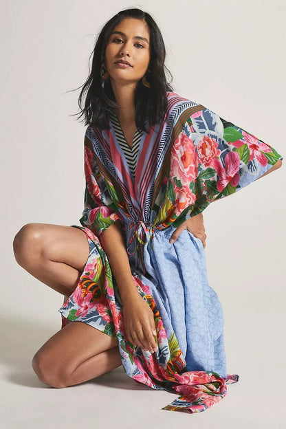 Blusa con estampado de dos cabezas y cinturón ajustable para playa, informal y para vacaciones
