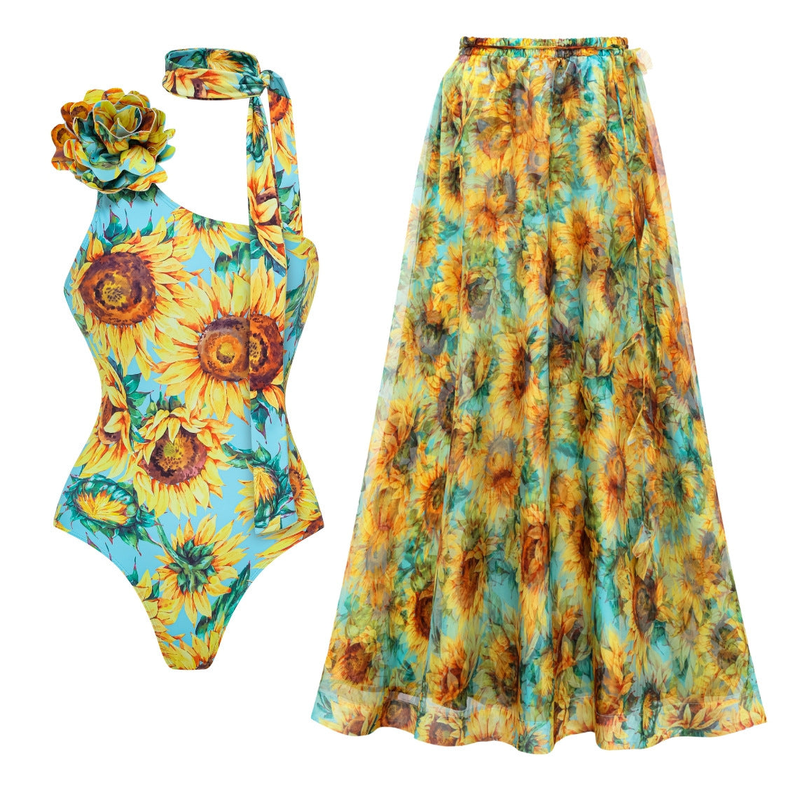 Women Swimsuit Sunflower Printed One Piece Swimsuit Set ShineRealm