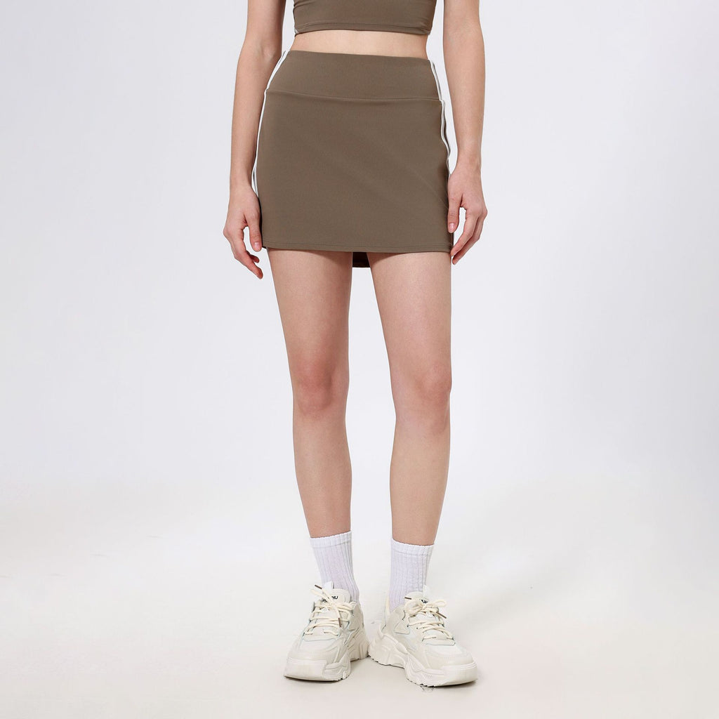 Falda corta deportiva de cintura alta con contraste de color para mujer, falda de dos piezas antiexposición para bádminton, tenis, fitness y yoga.