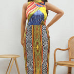 plus Size Women Women Clothing Summer Retro Mixed Color Printing Random Non Positioning Split Tied Dress Oyimi