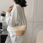 Crossbody Straw Bag Cotton Thread Woven Bag Mobile Phone Change Key Case Hollow Out Cutout Cotton Thread Woven Bag Casual Cute Women EaseWoven