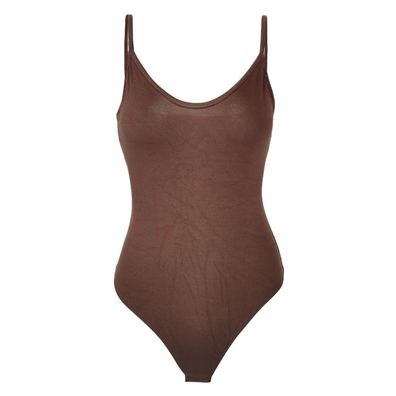 Body sexy moulant en forme de T pour femme, vêtement d'été dos nu, col en V, bretelles