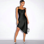 Satin Sling Dress Spring Summer Evening Dress Satin Sexy Women Clothing