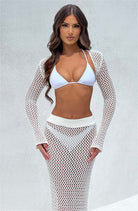 Summer Beach Skirt Set Sexy Cutout Knitting Bikini Swimsuit Blouse Sun Protective Clothing Women Yojiaer