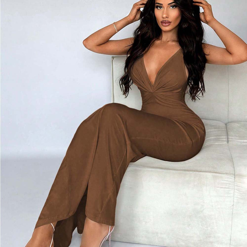 Vestido sexy de verano sin mangas con escote en V y cintura alta para mujer