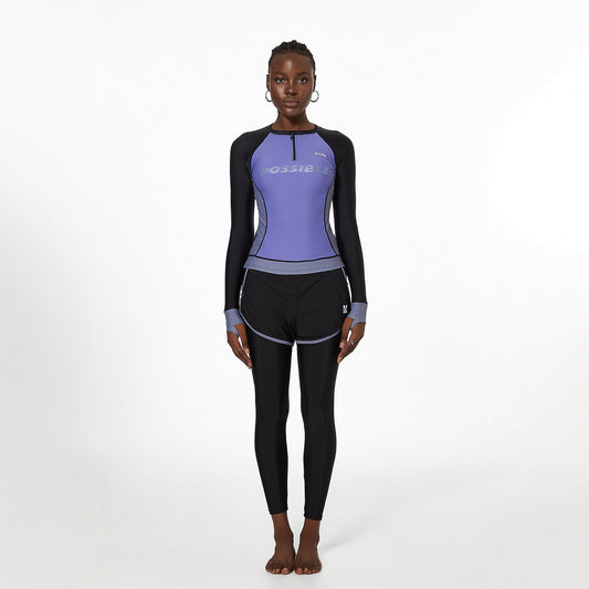 Conjunto de dos piezas dividido para mujer, traje de baño de manga larga, pantalones bóxer, protección solar