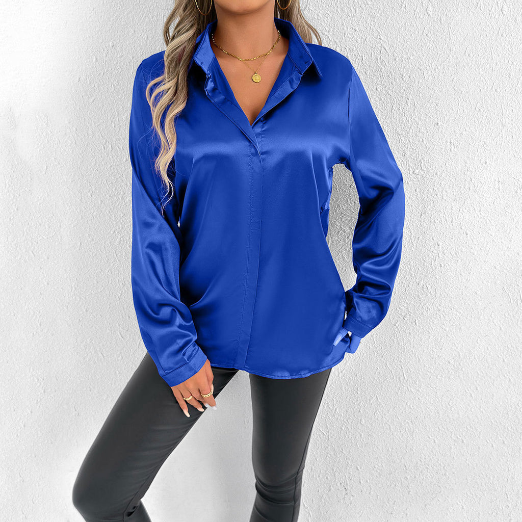 Vêtements pour femmes Printemps Été Chemise satinée Chemise à manches longues Haut satiné