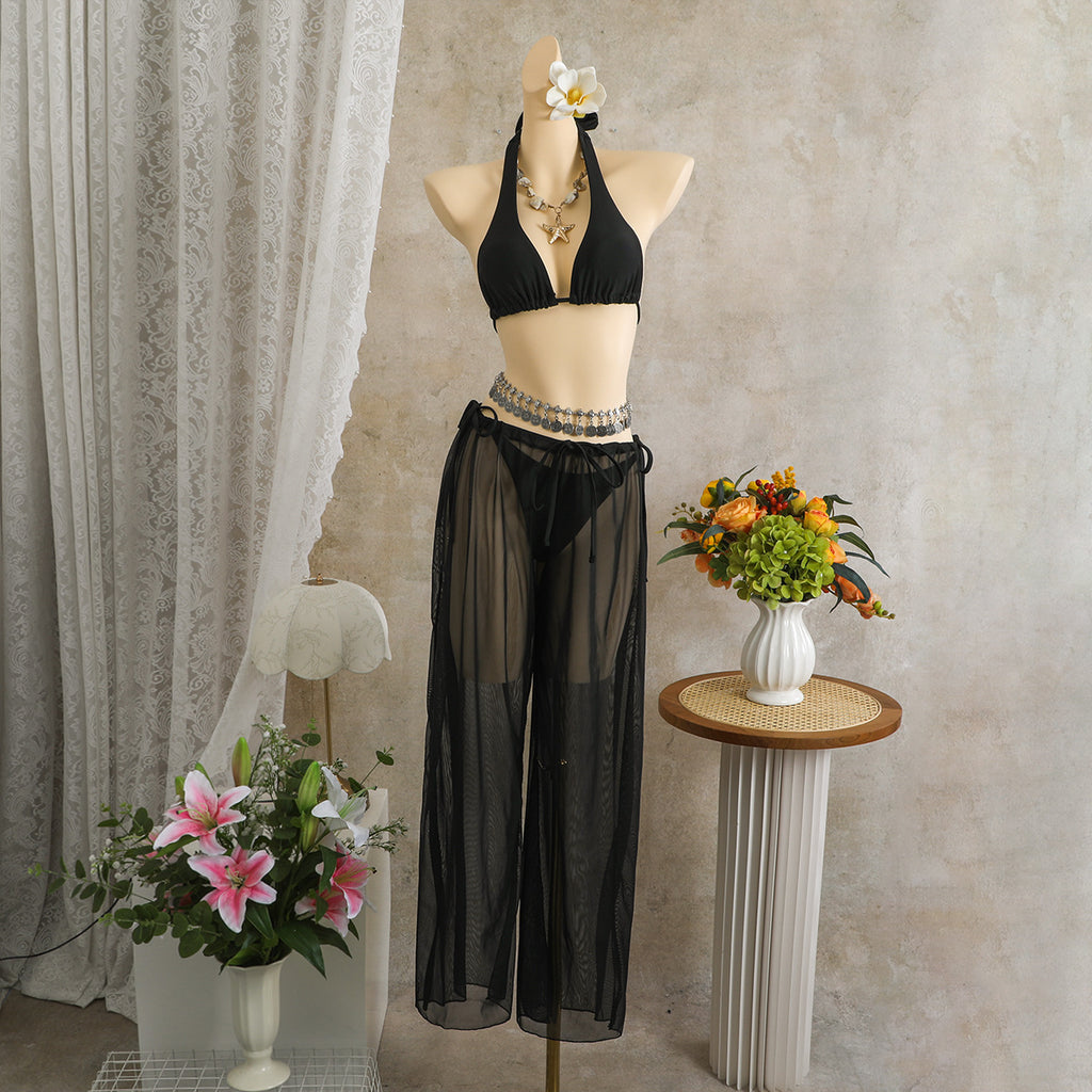 Sexy Beach Vacation Solid Color Three Piece Swimsuit Trousers Swimsuit Bikini SanYuva