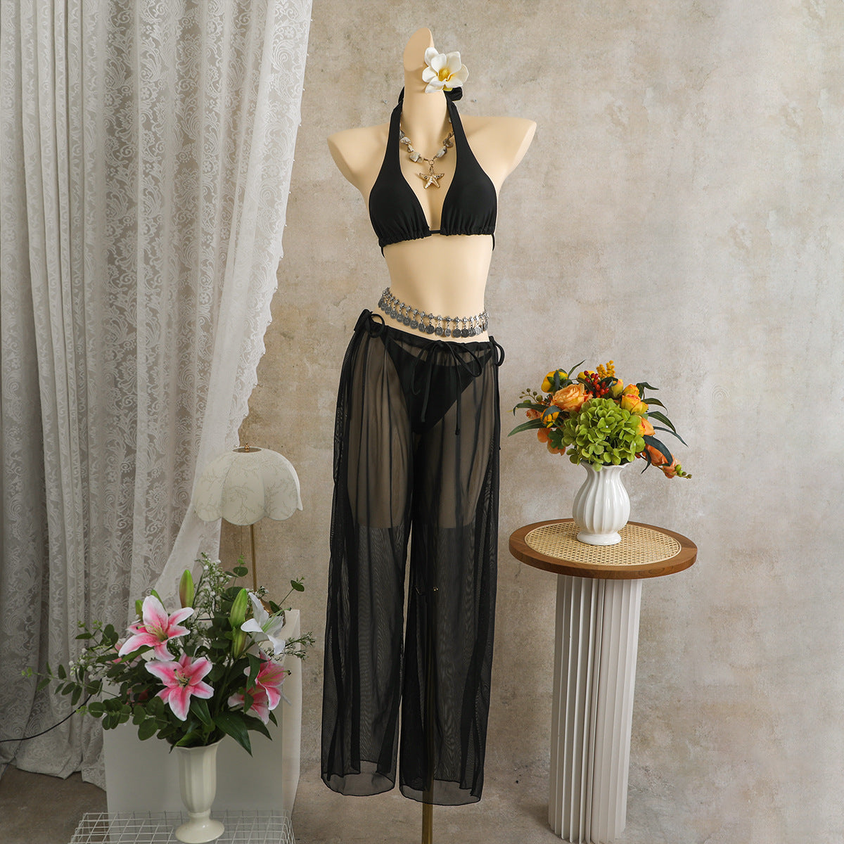 Sexy Beach Vacation Solid Color Three Piece Swimsuit Trousers Swimsuit Bikini SanYuva