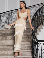 Celebrity Women Knitted Sling Bandage One Piece Dress Cascading Tassel Design Cropped Outfit Sexy Dress Girlsdy