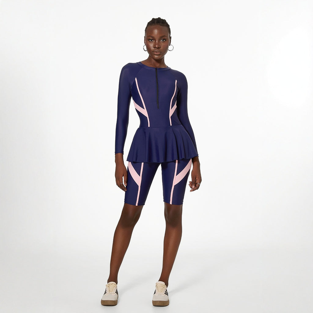 Traje de baño para mujer, estilo siamés, conservador, de manga larga, con protección solar, especial para museos de primavera.
