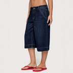 Summer Popular Low Waist Casual All Match Loose Straight Washed Denim Cropped Shorts Shocen