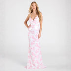 Robe de soirée sexy à sequins roses à fleurs pour femme
