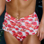 Printed High Waist Split Swimsuit Women Sexy Hard Cup Strap Ruffled Bikini Micoo