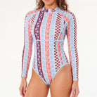 Striped Printed Long Sleeve Zipper Briefs Surfing Set One Piece Swimsuit Women Thunder