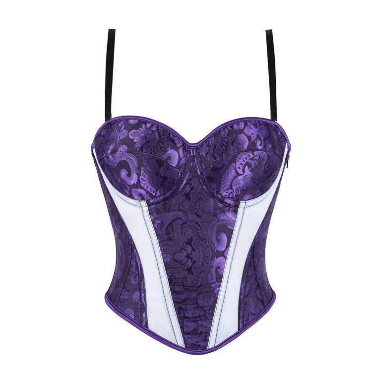 Purple Color Matching Double Strap Ladies Belt Cup Saucer Chest Court Bone Clothing Beloved