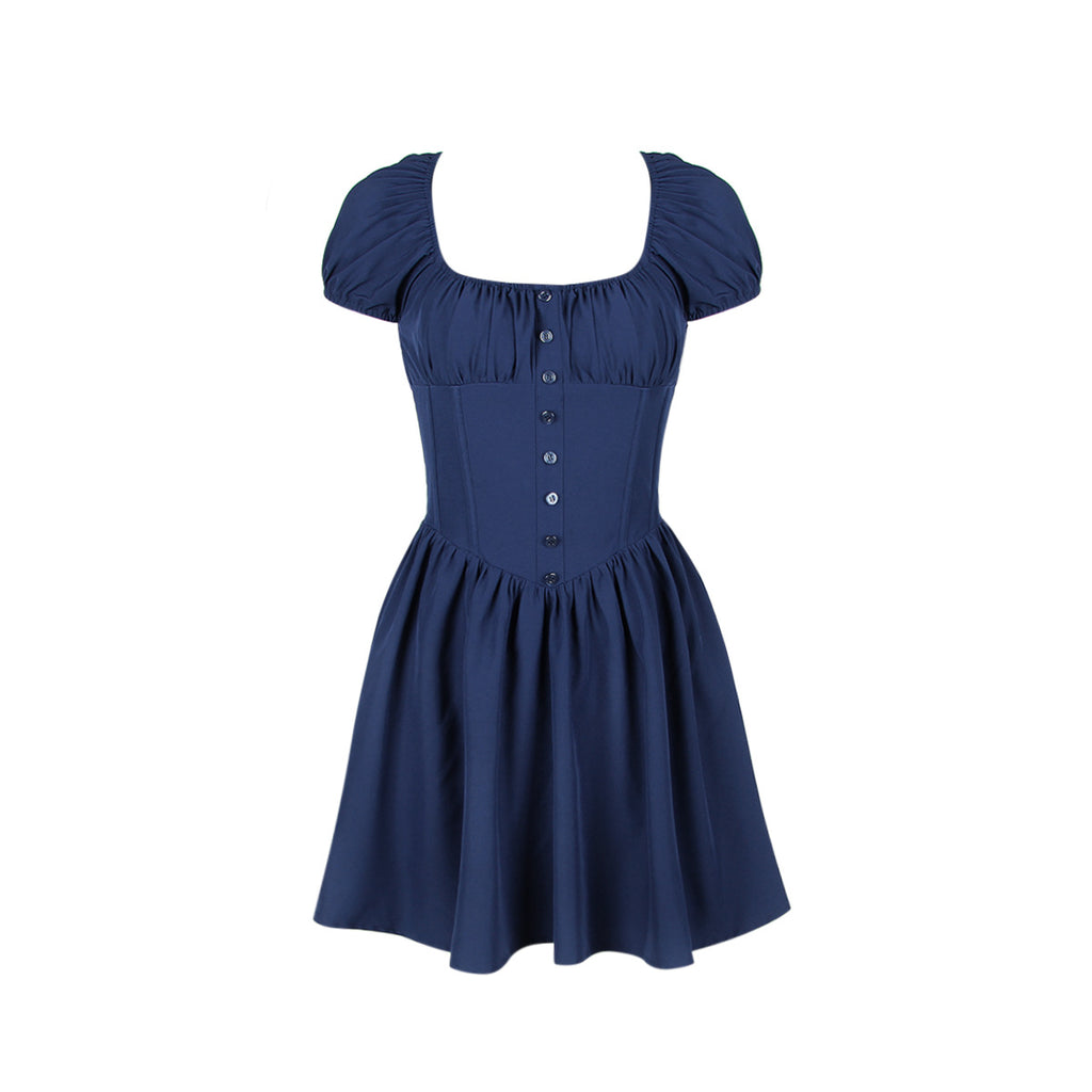 Sweet Spicy Women Dress Boning Corset Slim Fit Sexy Puff Sleeve Square Collar Dress Women REBECCA