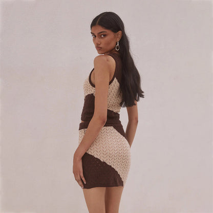 Women Sexy Hollow Out Cutout Striped Beach Dress Bikini Swimsuit Blouse Sun Proof Set Mangar