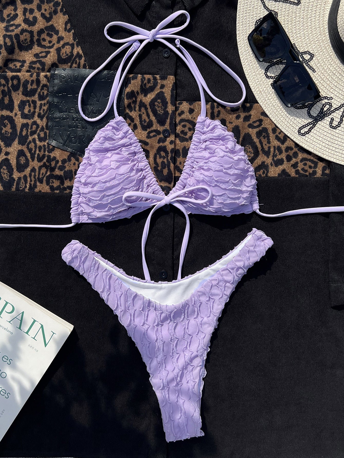 Traje de baño dividido con pétalos tridimensionales, bikini sexy con vendaje.