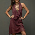 Bohemian Beach Vacation Halter Knitted Cami Dress Midi Dress Two Piece Set NICE