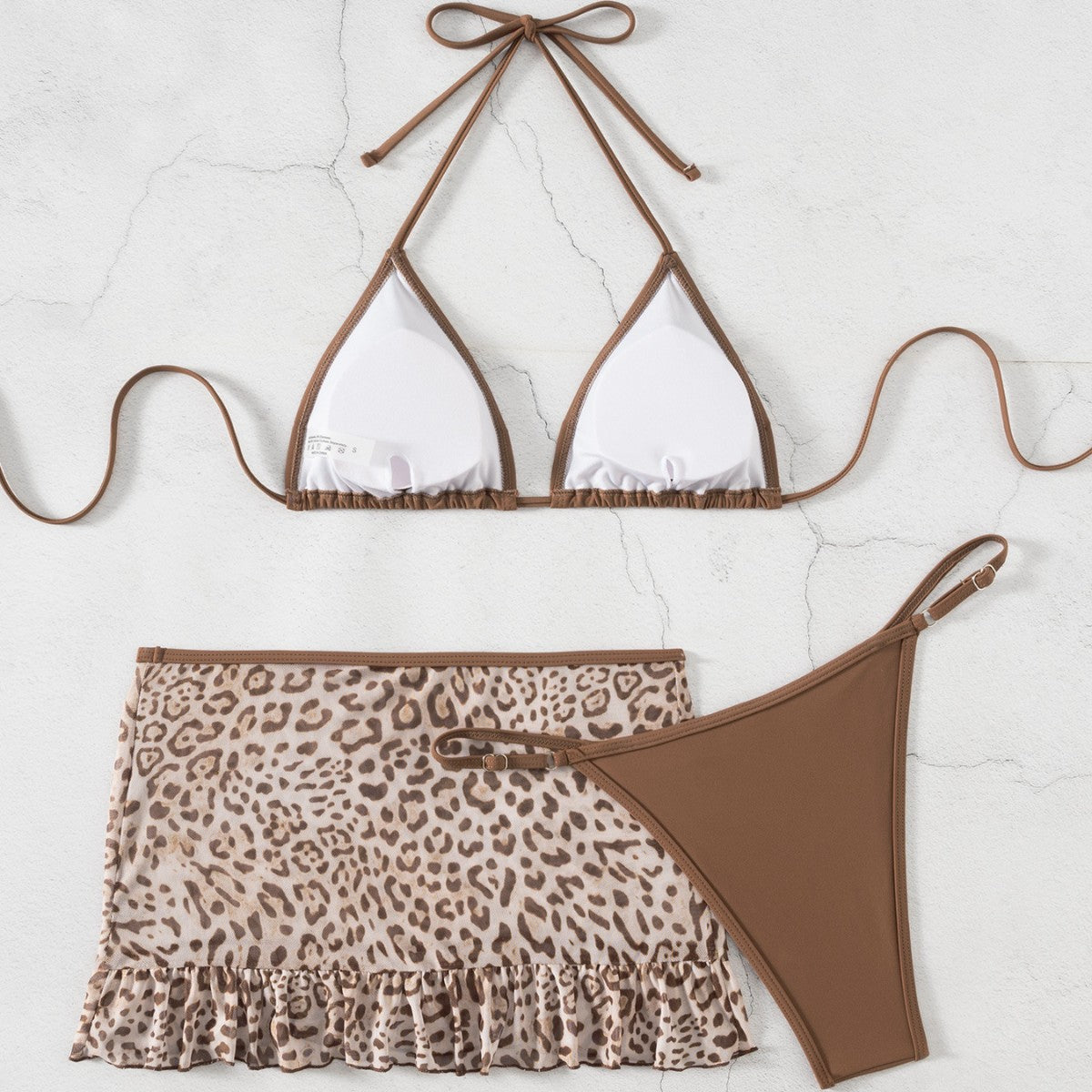 Red Wind Sexy Leopard Print Swimsuit Women Small Chest Banded Bikini Split Three Piece Set Vacation Swimwear Twingo